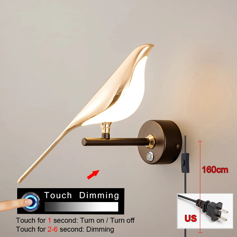 Modern Simplicity LED Wall Lamp Magpie Bird Model Light Sconce Light Indoor Lighting Home Kitchen Bedside Bedroom Living Room