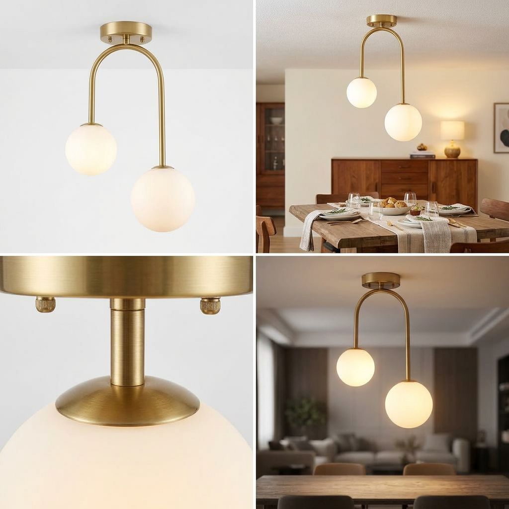 Nordic Glass Globe Pendant Light - lit ambiance