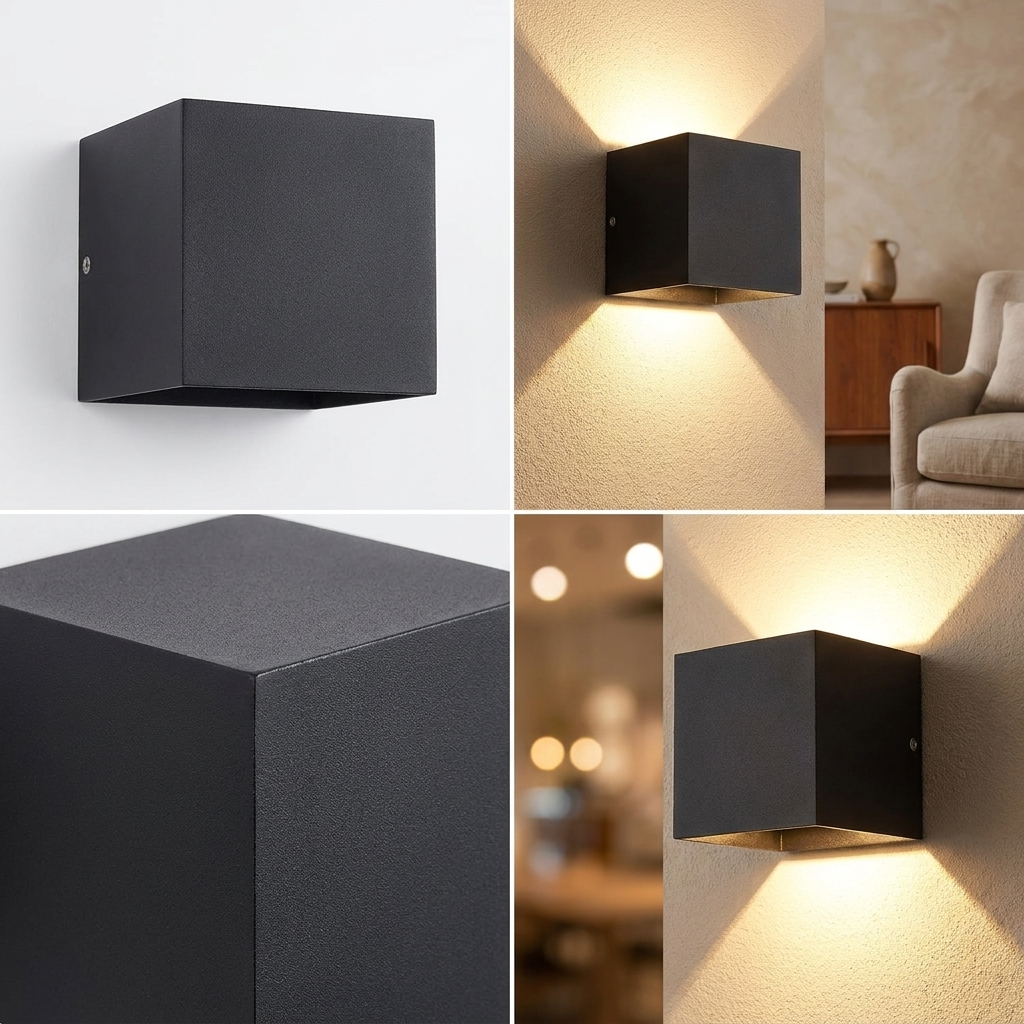 Modern Cube LED Wall Sconce - lit ambiance